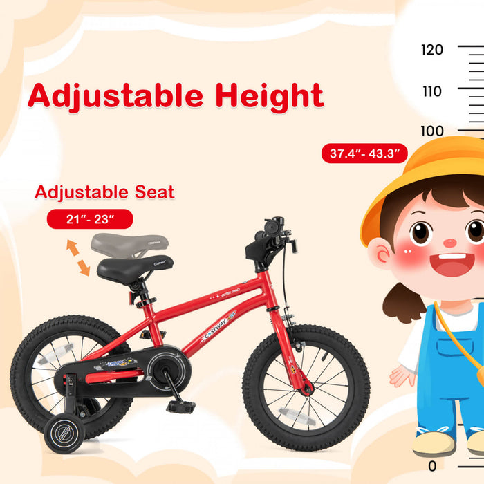 Velo Costway 14 Pouces Pour Enfants De 3 A 5 Ans Avec Selle Reglable Et Guidon Antiderapant Rouge