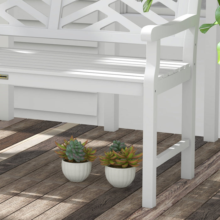 Outsunny Banc De Jardin En Bois Avec Siege Et Dossier A Lattes, Blanc