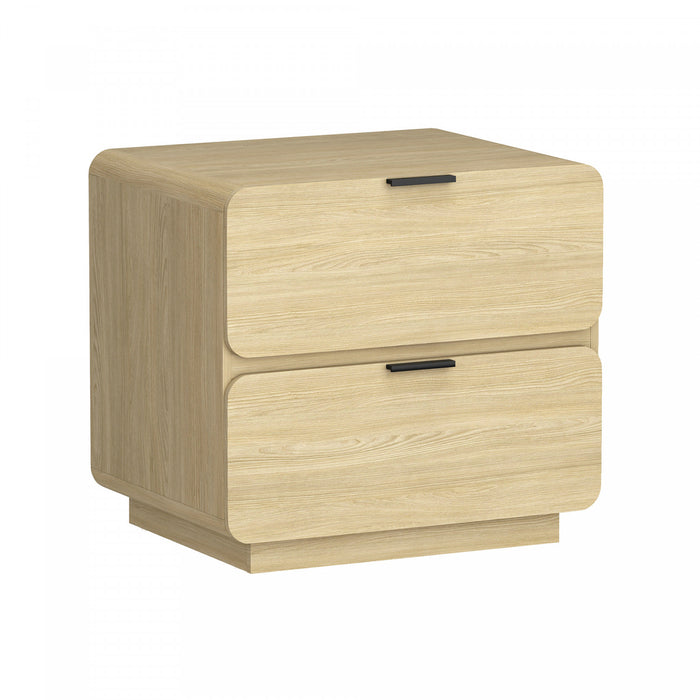 Table de nuit contemporaine moderne Chrystie 66 cm en naturel (2 tiroirs) - Lot de 2