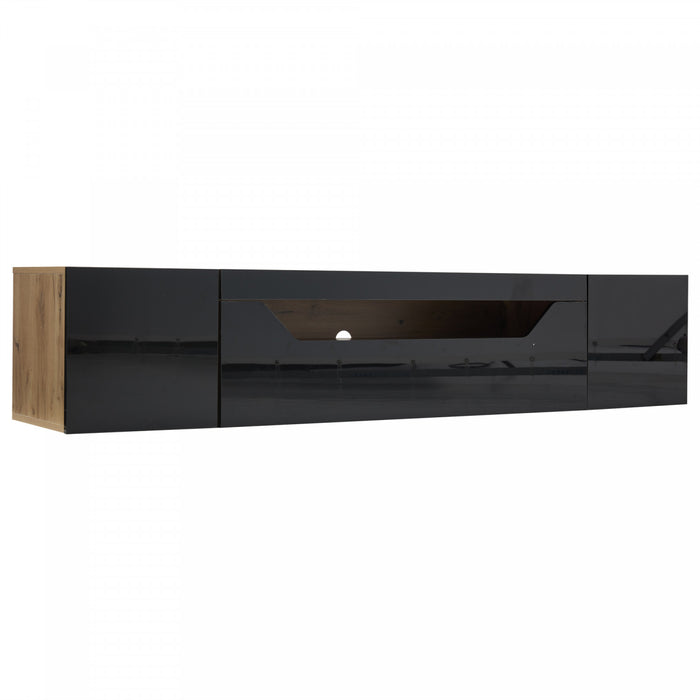Oliver meuble TV mural avec eclairage LED et rangement, noir