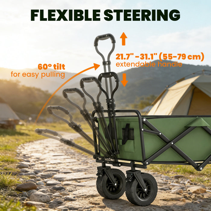 Chariot de Jardin Pliable 130L avec Roues, Chariot Robuste, Vert