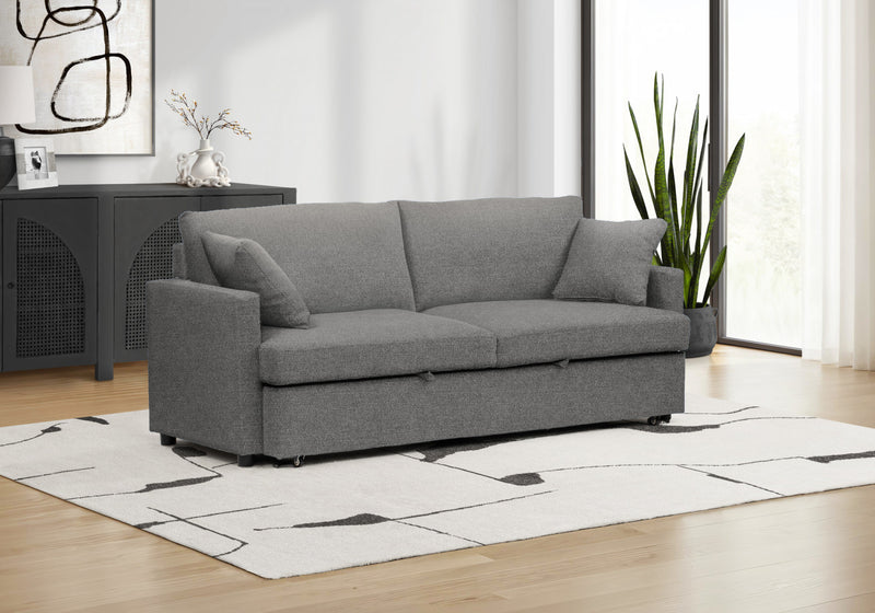 Canape Lit Convertible, 78\" Longueur, Tissu Gris Clair, Contemporain, Moderne