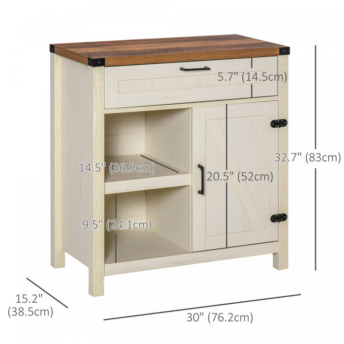 HOMCOM Buffet de ferme rustique avec porte de grange, blanc vieilli