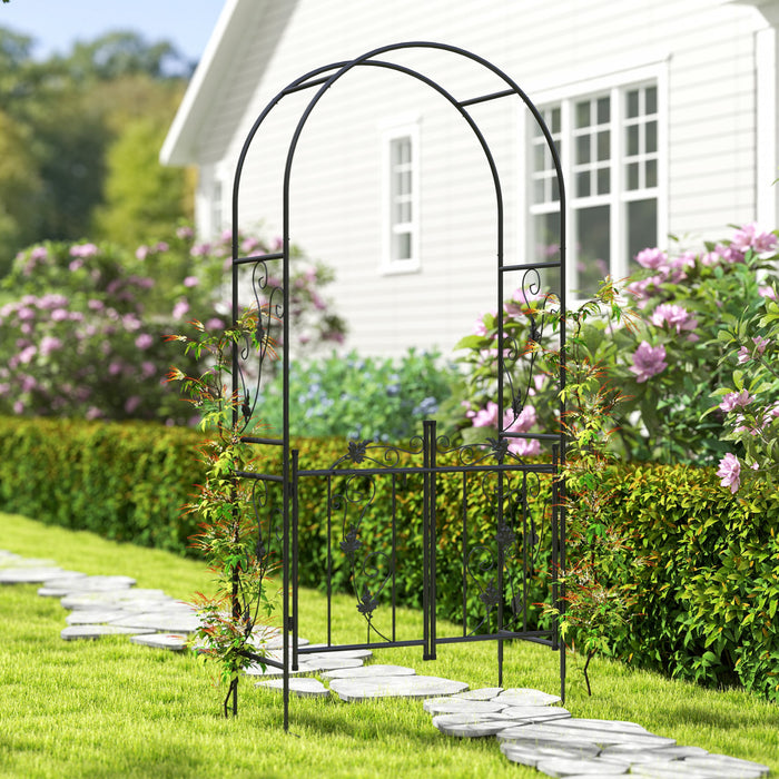 Outsunny Arche De Jardin En Acier De 7 Pi Avec Double Portail, Noir