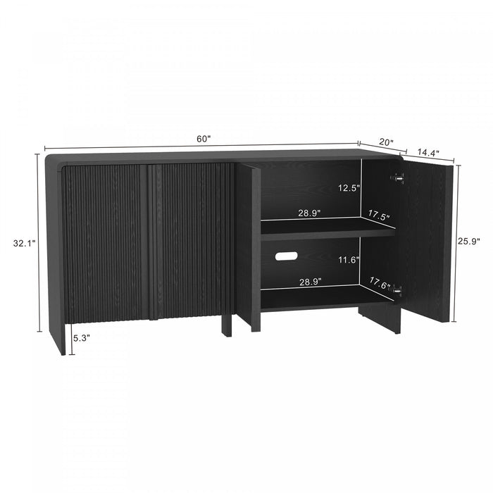 Buffet contemporain Novara 60\" en noir (4 portes)