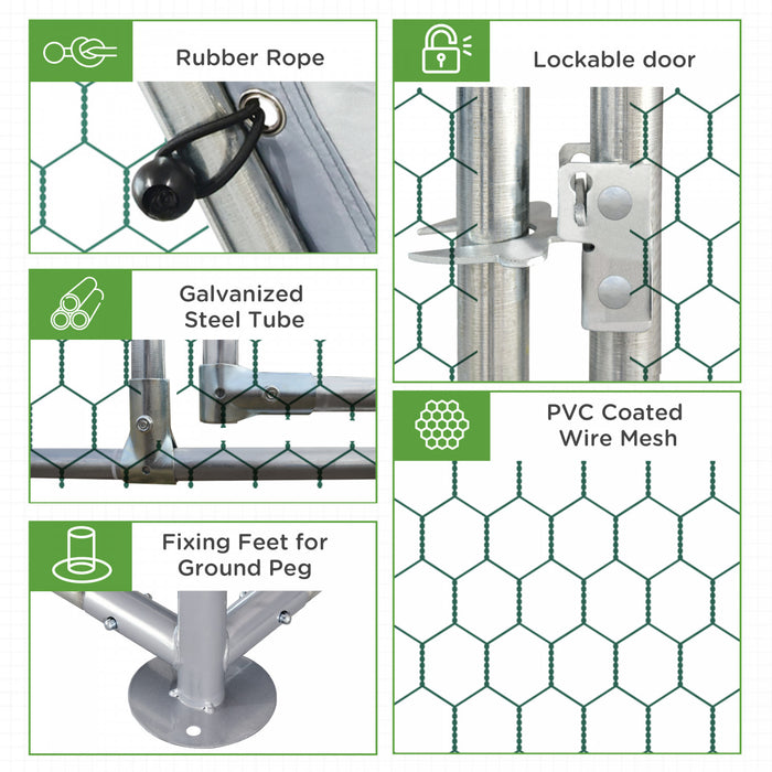Pawhut Poulailler En Metal Pour 15 A 18 Poulets, Enclos A Poules D'exterieur Avec Couverture Pour Ferme De Jardin, 18.7' X 9.2' X 6.4'