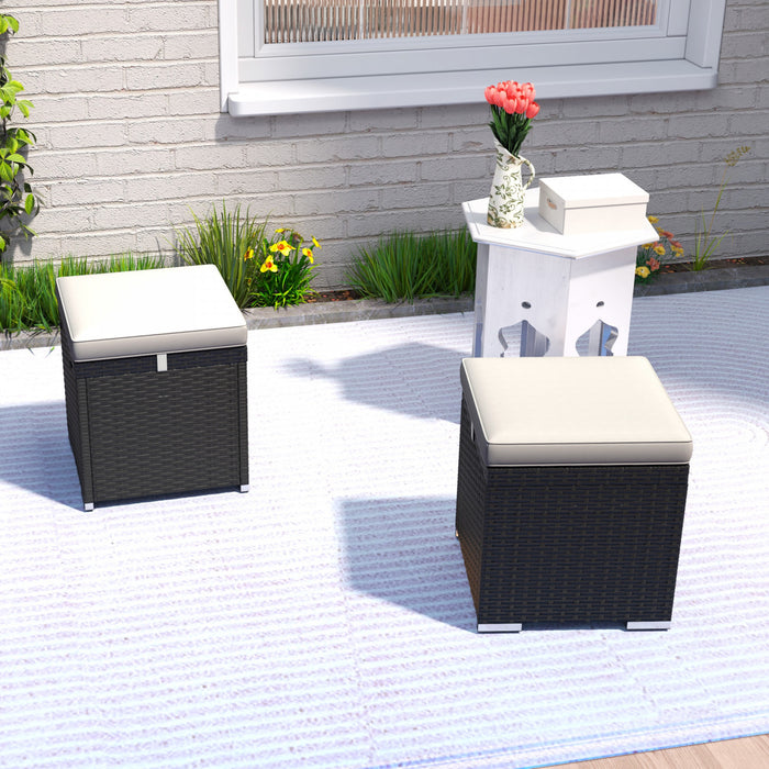 Outsunny Ottoman d'exterieur en osier 2 pieces avec rangement, noir