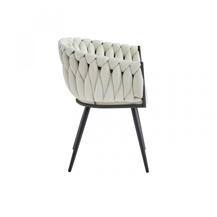 Chaise de salle à manger avec accoudoirs Hildy en velours beige (ensemble de 2)