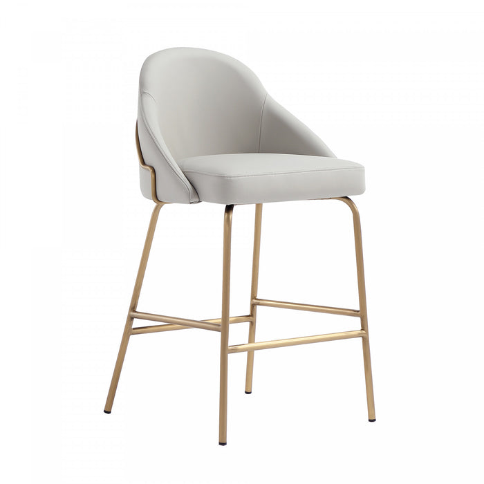 Tabouret de comptoir moderne en metal Gracie avec revetement en tissu, gris pierre et or - Lot de 3