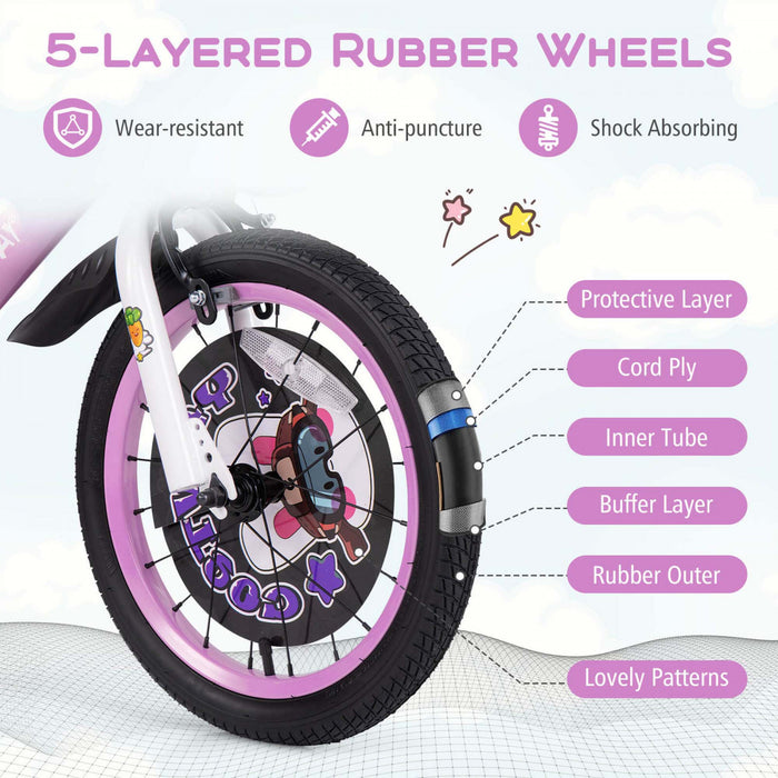 Costway 16\" Velo Pour Enfants Pour 4-7 Avec Guidon Reglable En Hauteur Et Frein A Main En Selle Violet