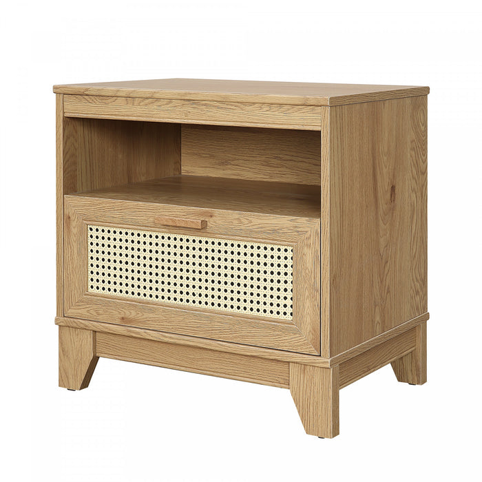 Table de nuit Sheridan style milieu du siecle 56 cm en bois naturel (1 tiroir) – Lot de 2