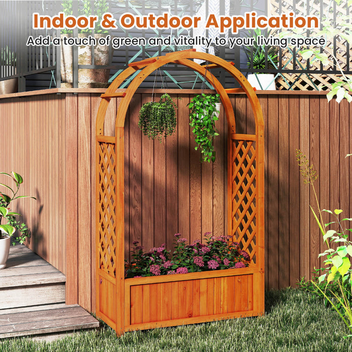 Costway 1 Pc Souleve Lit De Jardin En Bois Boite De Planteur Elevee Avec Treillis En Treillis Et Toit Doule