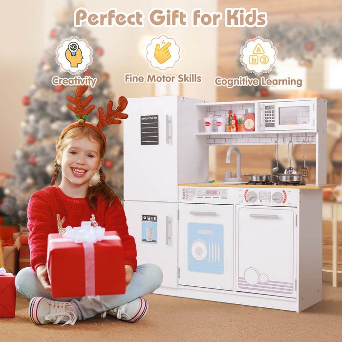 Costway Kids Kitchen Play Set Avec Cuisiniere Lave-vaisselle Four Micro-ondes Amovible