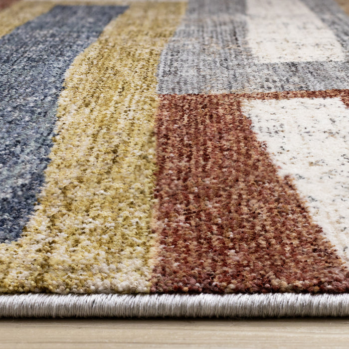 Carpette moderne et raffinée Macey grise, bleue et rouge - 5 pi 3 po x 7 pi 10 po