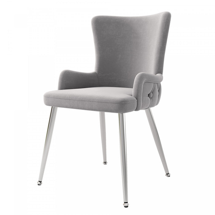 Chaises de salle a manger Luna en velours avec revetement capitonne et pieds metalliques dores, lot de 6, gris