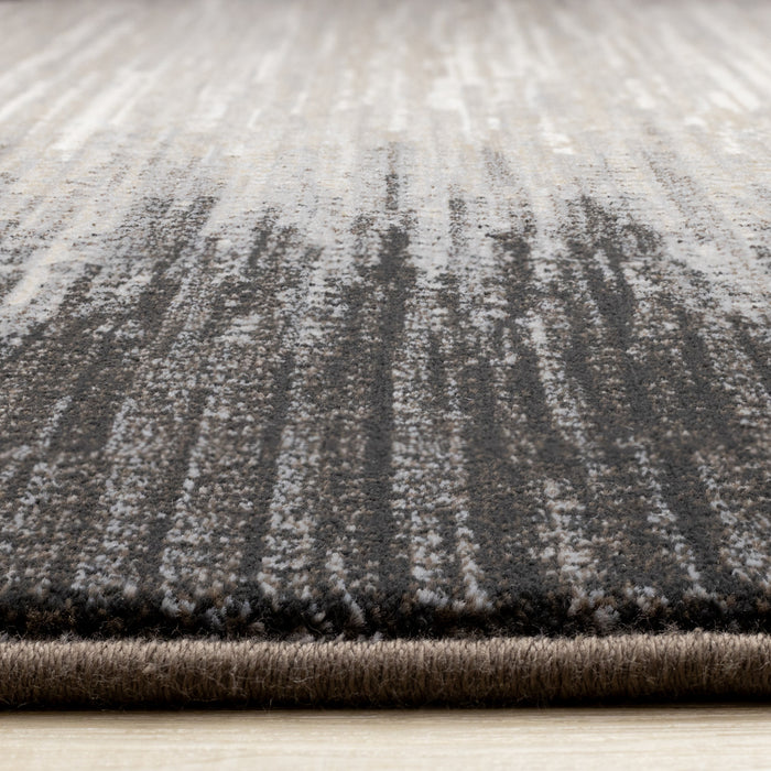 Carpette dense Amelia noire et beige à motif de bordure - 5 pi 3 po x 7 pi 7 po