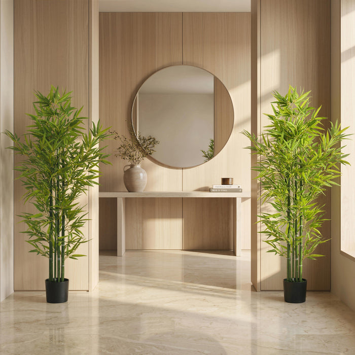 HOMCOM Arbre artificiel en bambou 5' , Plante artificielle en pot, Lot de 2