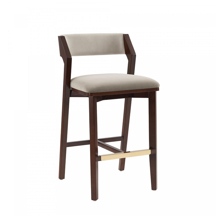 Tabouret de bar moderne en bois Patricia avec revetement en lin - Lot de 2