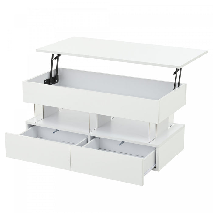Nathan table basse relevable – table basse avec eclairage LED, blanc