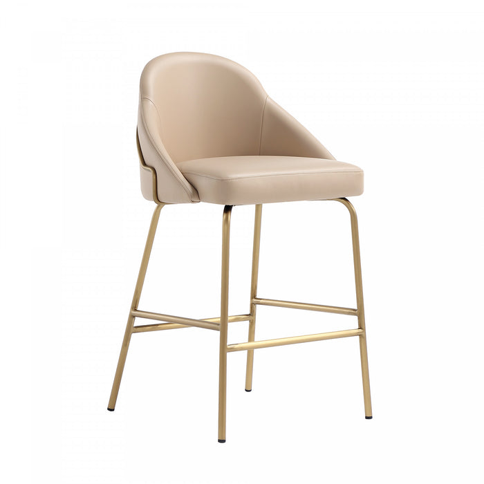 Tabouret de comptoir moderne en metal Gracie, rembourre, coloris beige et dore - Lot de 2