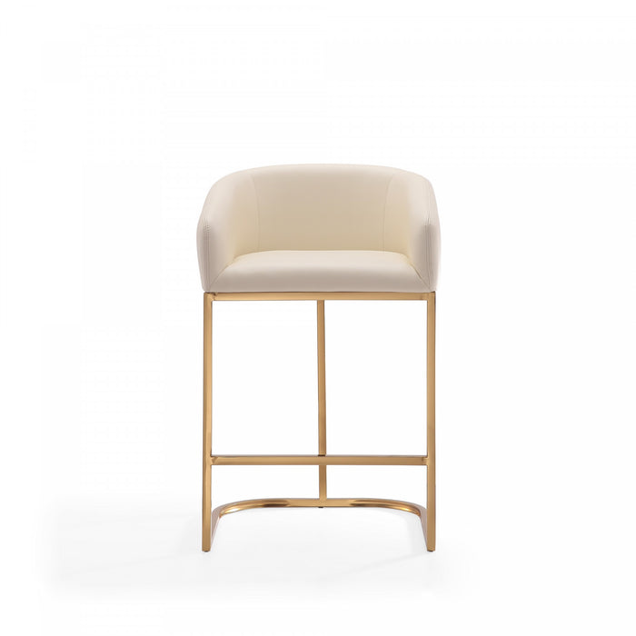 Tabouret de comptoir rembourre en metal style mid-century Louvre, creme - Lot de 3