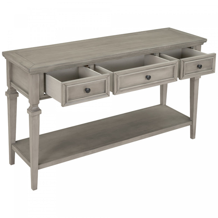 Table Console Sabina En Bois Massif Avec 3 Tiroirs Et Etagere - Gris Patine