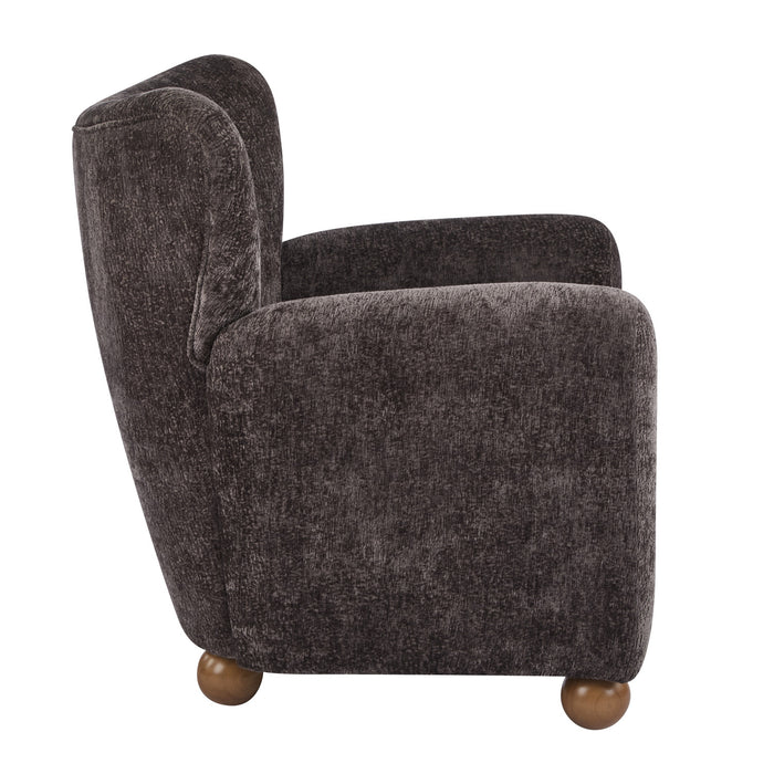 Wingate Fauteuil Aile Confortable en Tissu Premium et Pieds en Bois Massif, Brun Fonce, Teck