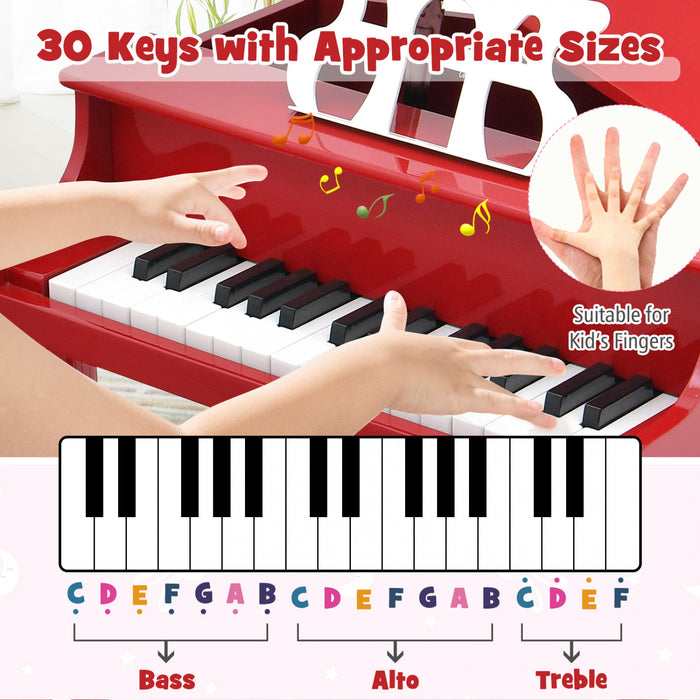 Costway Piano a Queue Classique Bebe 30 Touches, Jouet en Bois pour Bout de Chou avec Banc et Porte-Partition - Rouge