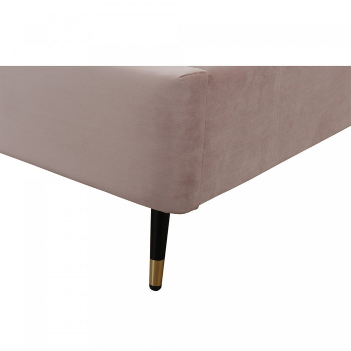 Lit double moderne Crosby en velours capitonne, coloris rose blush