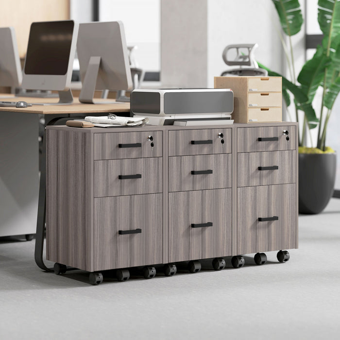 HOMCOM Classeur 3 Tiroirs avec Barres de Suspension, Gris