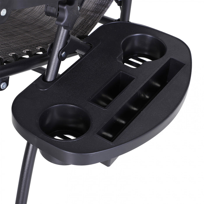 Outsunny Chaise Longue Pliable Avec Auvent, Plateau Lateral Et Porte-gobelet