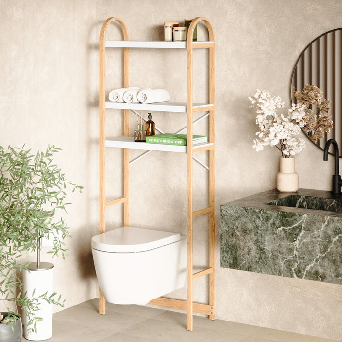 Tablettes au-dessus de la toilette modernes Bellwood de Umbra - blanches et naturelles