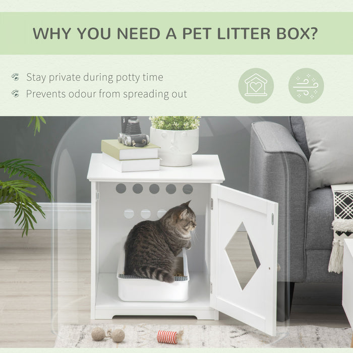 Pawhut Table D'extremite Pour Bac A Litiere, Toilettes Interieures Pour Chats Avec Porte Magnetique, Table De Nuit Pour Bac A Litiere Cache Avec Grand Plateau, Montage Facile, Blanc