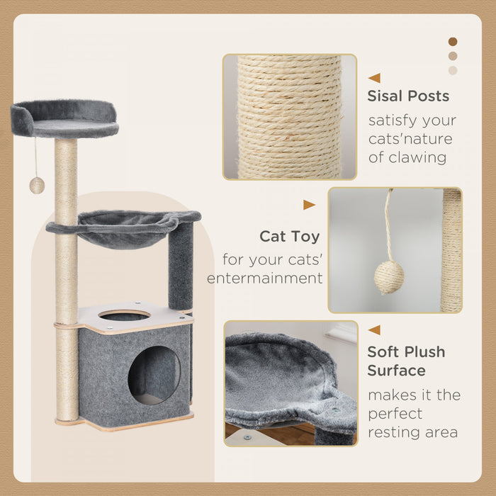 Pawhut Arbre A Chat, Tour A Chat A Plusieurs Niveaux Avec Perchoir, Griffoir, Condo Pour Chat, Hamac, Balle A Suspendre, Meubles Pour Chat D'interieur, Gris
