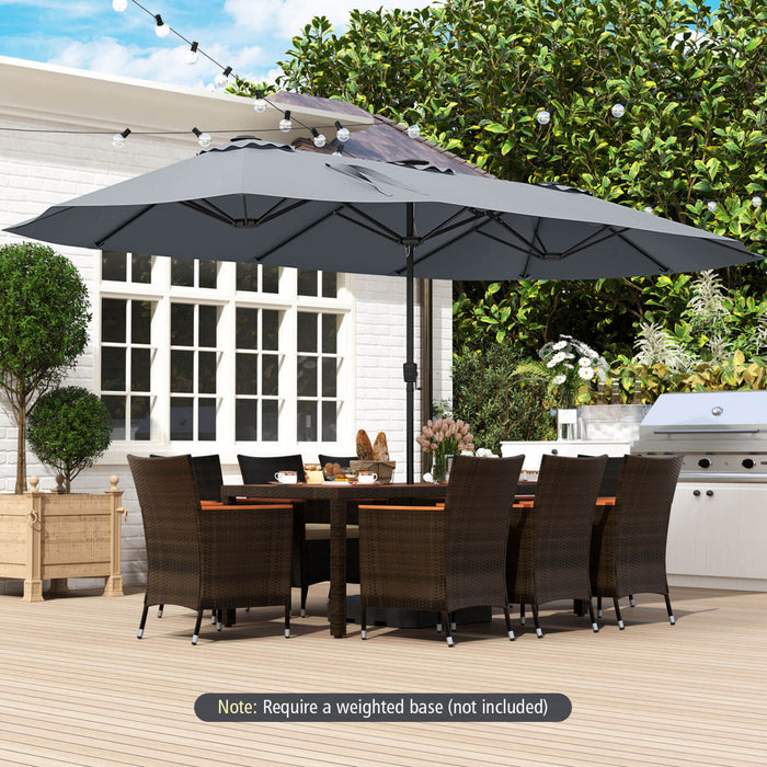 Costway Parasol de patio extra-large de 15,5 pieds avec lumieres solaires LED et 12 baleines robustes gris