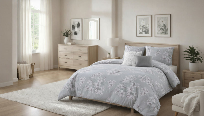 Ensemble Douillette Florale 5 Morceaux Alysse pour Lit Double/Grand