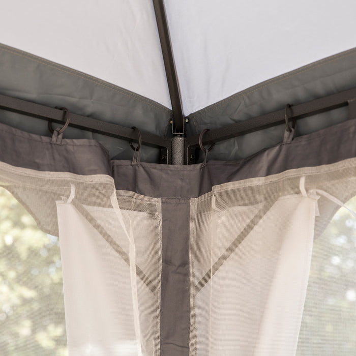 Outsunny 12 'x 10' Tente D'auvent De Tonnelle Exterieure A 2 Niveaux Pour Terrasse Avec Parois Laterales En Maille Zippee, Cadre En Acier Massif, Toit Arque, Gris