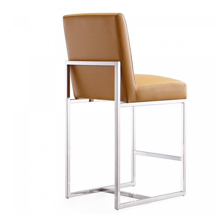 Tabouret de comptoir moderne en metal avec assise rembourree couleur camel Element