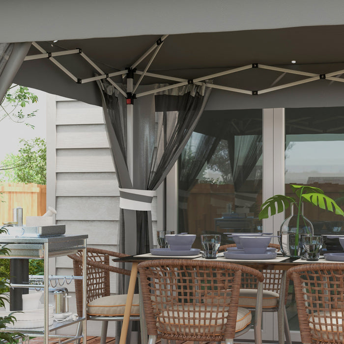 Outsunny 11x11ft Pop Up Canopy Tent With Sides, 20 Solar-powered Led Lights, Curtains, Netting, Roller Bag, 4 Weight Bags, Height Adjustable Instant Sun Shelter For Outdoor, Garden, Patio, Grey (abri Solaire Instantane Reglable En Hauteur Pour L'exterieur, Le Jardin, Le Patio)