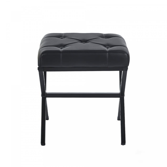 Tabouret d’appoint Liam avec coussin capitonne et pieds en metal, couleur noire