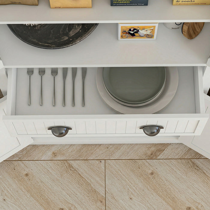 HOMCOM Garde-manger de cuisine 72po, meuble de rangement avec tiroir, creme
