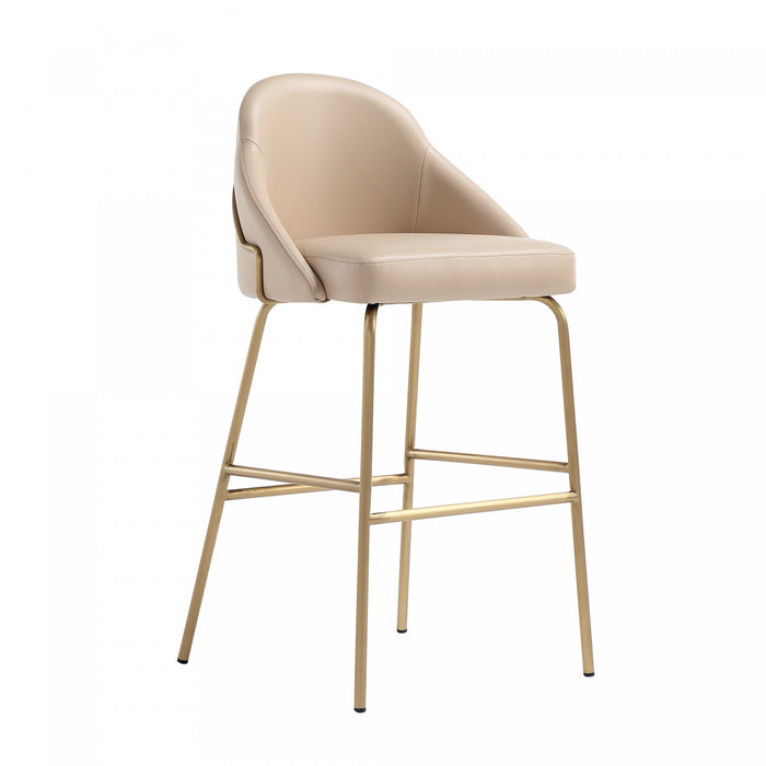 Tabouret de bar moderne en metal Gracie avec revetement en tissu, coloris beige et or - Lot de 3