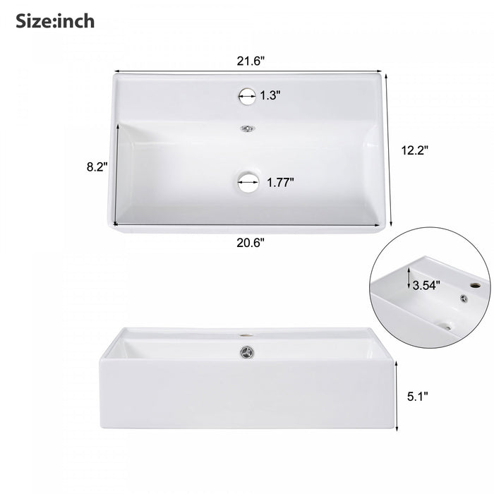 Coiffe de salle de bain moderne Serena de 21,6 pouces avec lavabo en ceramique et rangement polyvalent, brun