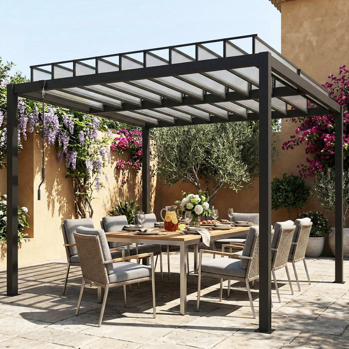 Outsunny 2,9 m x 3 m Pergola a persiennes avec toit en PC, gazebo en aluminium