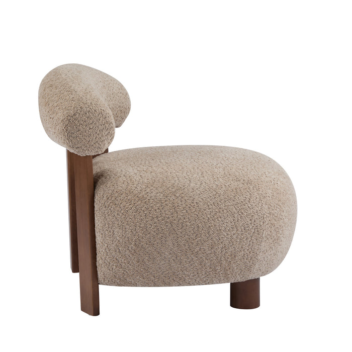 Nube Fauteuil d'Appoint Moderne en Bouclette a Dossier Courbe et Quatre Pieds, Brun Clair, Noyer