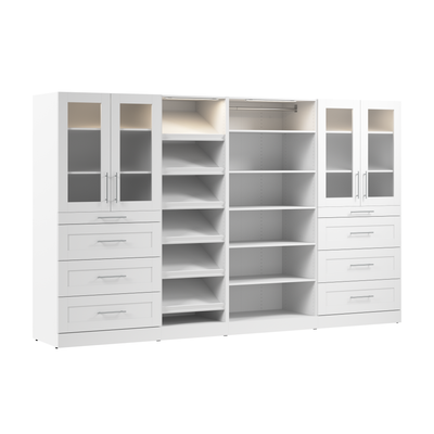 Bestar Florence 132" Modular Walk-In Closet System with LED Lights, Drawers, Doors and Shoe Shelves |Système de pièce-penderie modulaire Florence de Bestar de 132 po avec éclairages à DEL, tiroirs, por