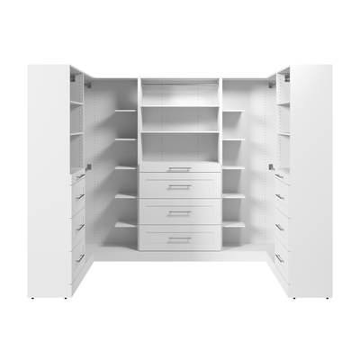 Bestar Florence 105" Modular U-Shaped Walk-In Closet System with Rods, Shelves and Drawers Shaker Style - White|Système de pièce-penderie en forme de U modulaire Florence de Bestar de 105 po avec tringles, tablettes et tiroirs de style Shaker - blanc