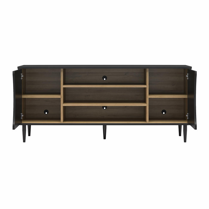 Console multimédia Delmar d’Ameriwood Home pour téléviseurs jusqu’à 65 po - noire et naturelle