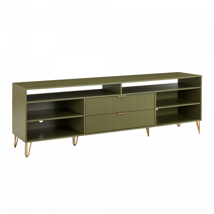 Meuble TV cannele moderne Dumbo 85\" en vert olive