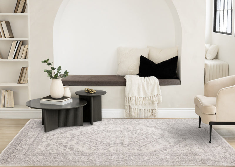 Tapis Fallon blanc gris elegant delave traditionnel, 5'3\" x 7'7\"